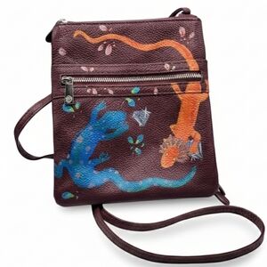 Giani Bernini Triple-Zip Red Pebble Leather Crossbody Bag Arizona Lizard Art